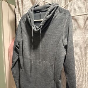 Sage green Kuhl cowl/hoodie with sterling silver tree of life necklace